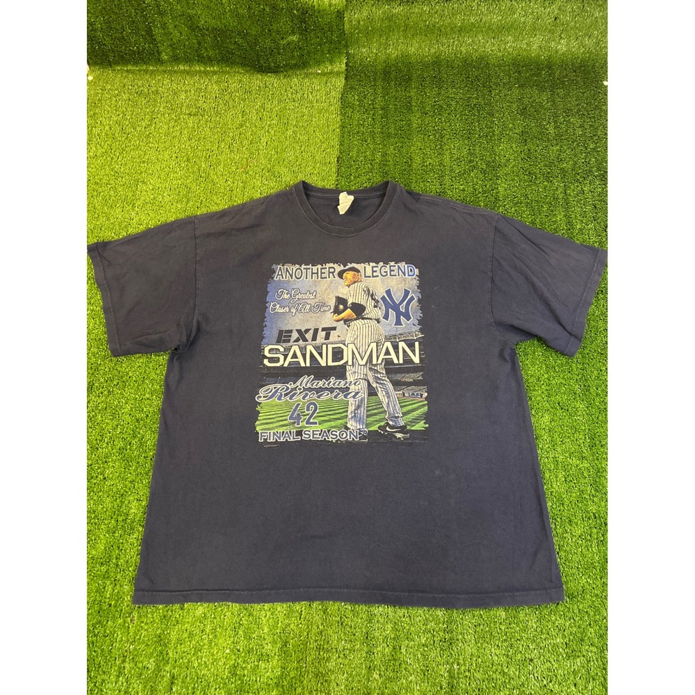 New York Yankees Mariano Rivera Exit Sandman Final Season Navy Blue Shirt XXL